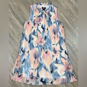 DKNY Sleeveless Necktie Floral Pleated Dress